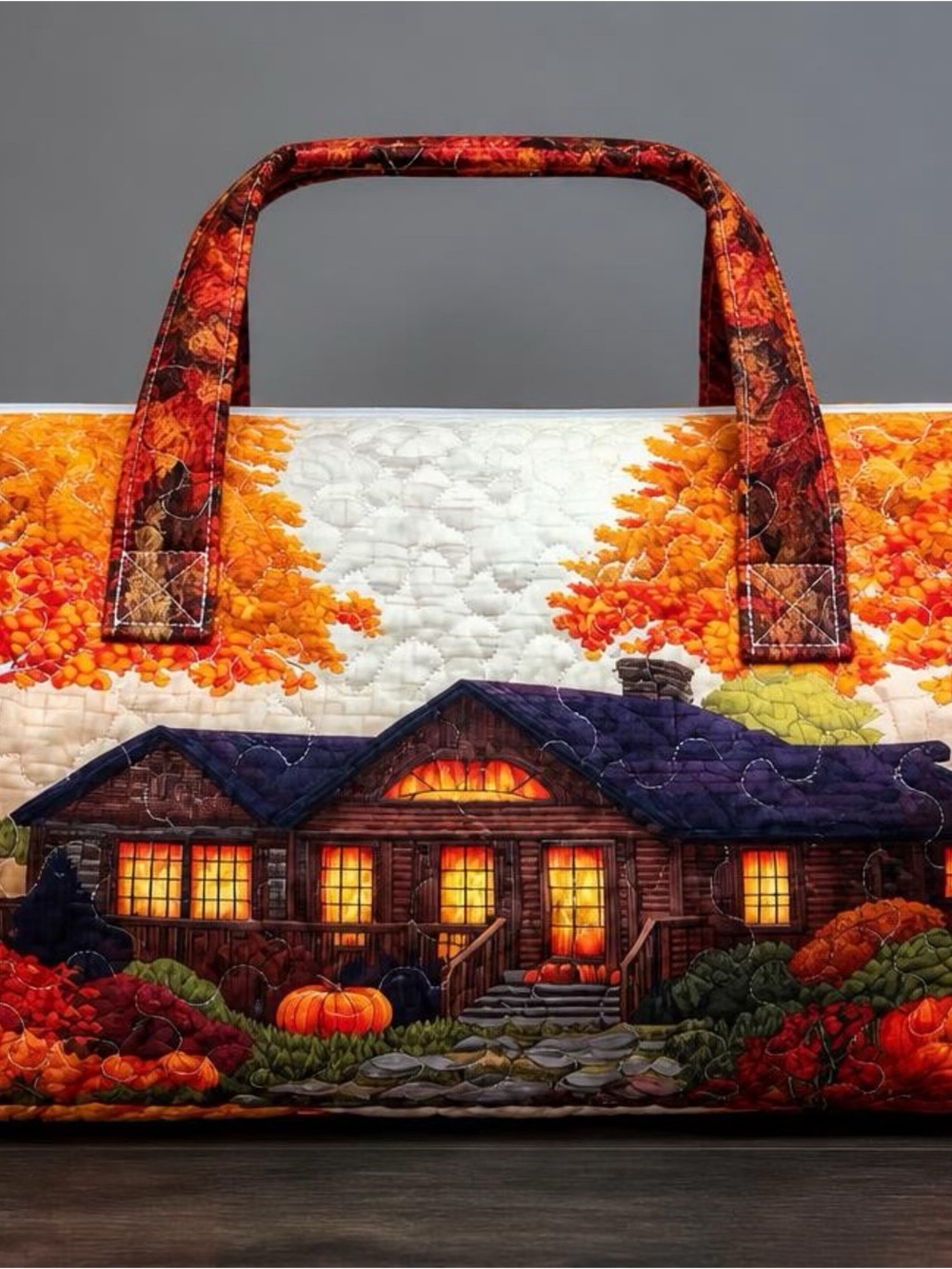 Autumn Cabin Quilted Tote Bag in Orange and Purple